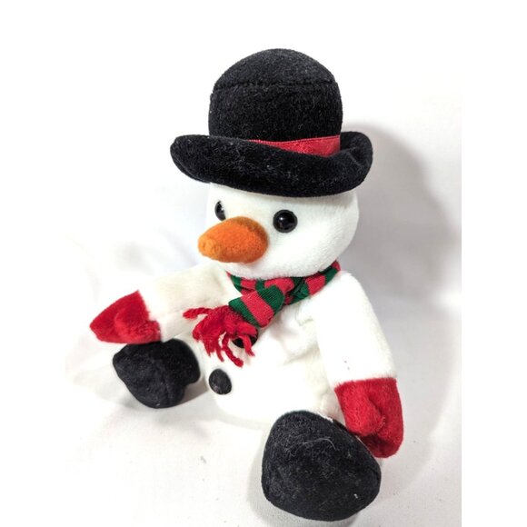 Holiday Snowmen Plush Black Hat Red Green Scarf Broom Ornament 2-Pc Vintage 1992 - Picture 3 of 8